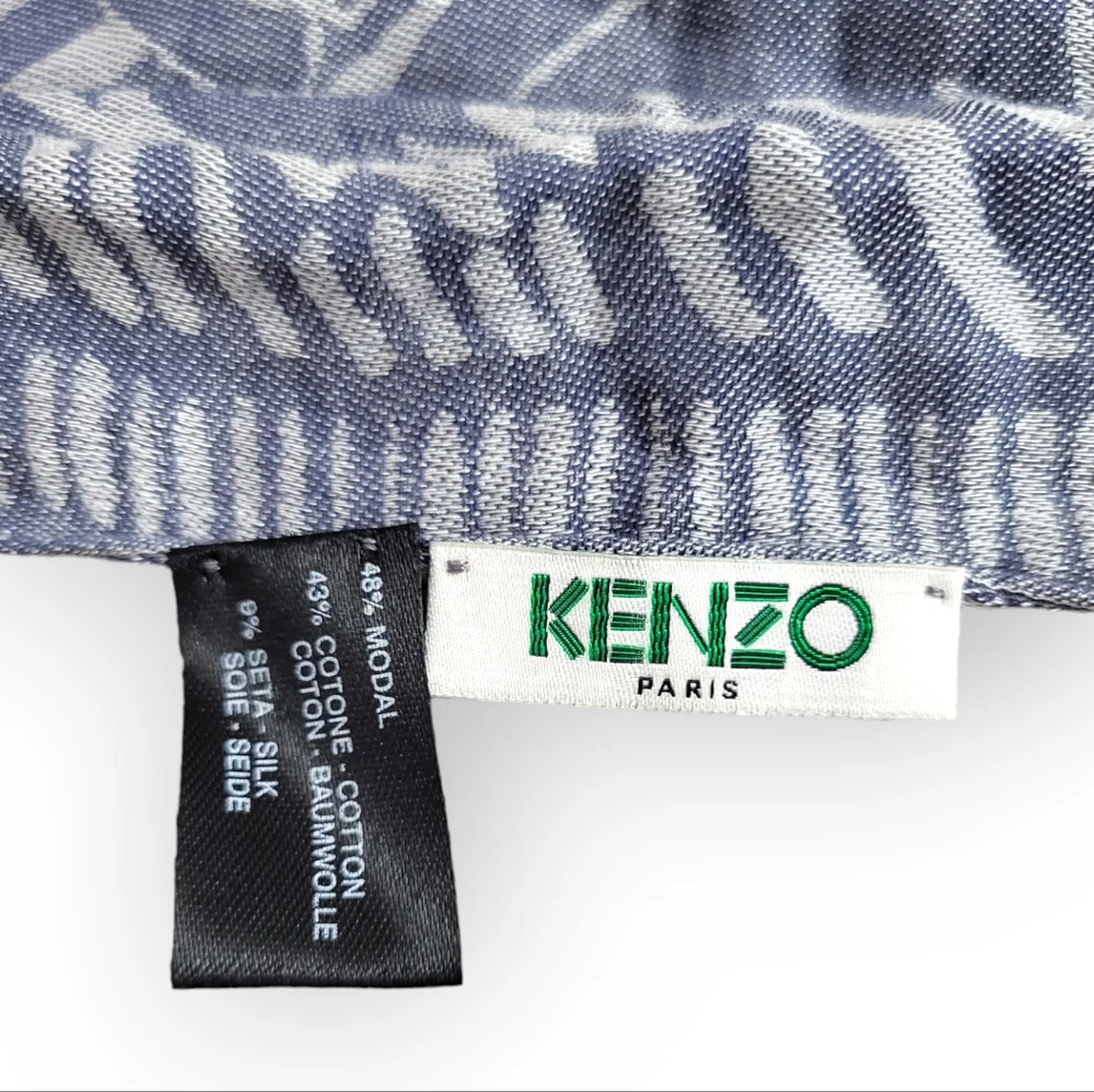 KENZO Paris Blue Tiger Head Silk Cotton Scarf